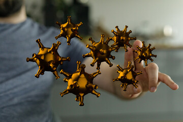 High-quality 3D render of golden virus cells. Perfect for medical, science, or technology concepts.
