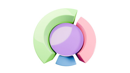 Modern 3D Logo of a pie chart with glossy pastel segments in green, pink, and blue arranged around a central circular core.
