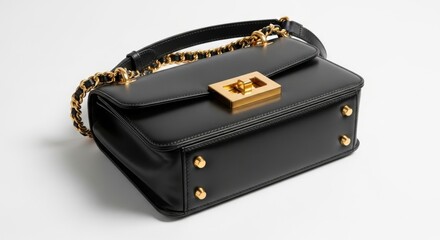 Elegant black leather shoulder bag with gold chain and clasp