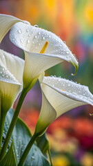 White calla lilies with water droplets lily flower