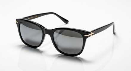 Stylish black frame sunglasses with mirrored lenses on a white background