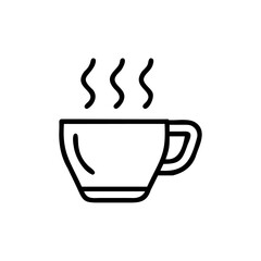 Outline icon a steaming coffee cup on drink beverage