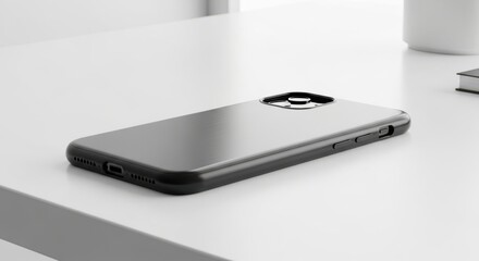 Sleek metallic smartphone case on a modern minimalist desk surface