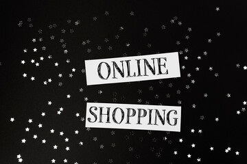 Online shopping concept with decorative stars on a dark background for modern retail themes