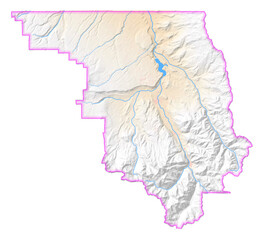 Map of the County Ouray (Colorado, US) showing the isolated County with relief representation. No Lables.