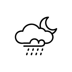 Outline icon crescent moon rain cloud on night weather