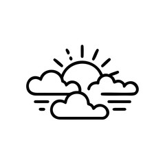 Outline icon sun rising behind clouds with rays sunrise dawn