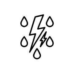Outline lightning bolt symbol with water drops thunder storm