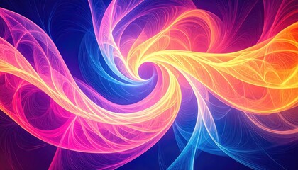 Vibrant Neon Abstract Swirling Design with Dynamic Motion on Dark Background