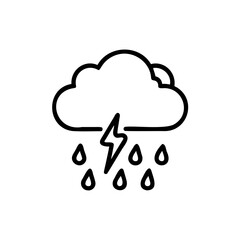 Outline thundercloud with lightning rain drops storm