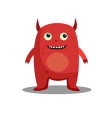 Cute red monster character, isolated on white background