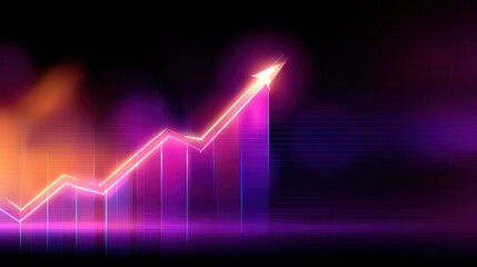Fototapeta premium Abstract financial growth graph with neon colors, depicting upward trend against a blurred background