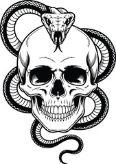 Snake wrapped around a human skull with open mouth