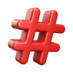 Fototapeta premium Bright red 3d hashtag symbol isolated on transparent background