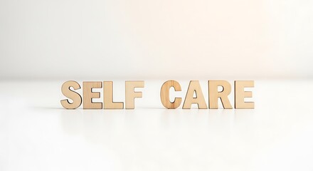 Self Care Wooden Letters on White Background