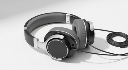 Stylish black and silver over ear headphones on a white surface