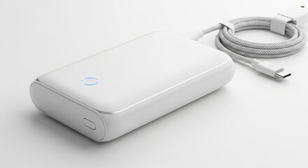White apple magsafe power adapter with coiled cable on a white background