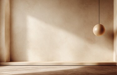 Minimalist beige room with sunlight