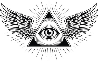 Obraz premium All seeing eye pyramid with wings and rays illustration