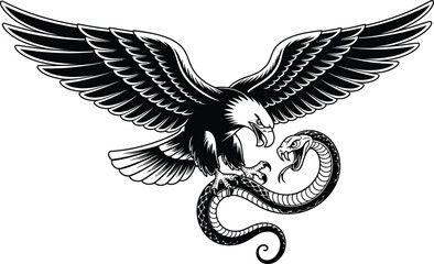Obraz premium Eagle attacking a coiled snake bird reptile