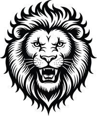 Fototapeta premium Fierce lion head with open mouth and mane face animal