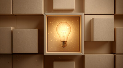 Glowing Light Bulb Idea in a Box Abstract Concept for Innovation and Creativity