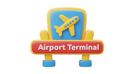 Airport Terminal 3d Icon with Airplane for Travel