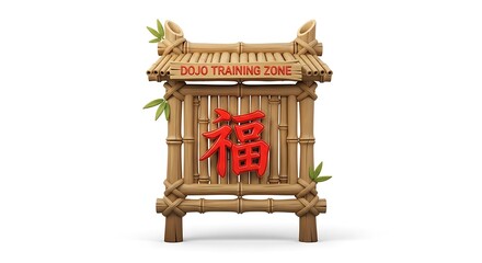 Bamboo Structure with Text and Symbol for Martial Arts Training
