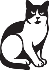 Sitting cat silhouette black and white, Feline pet vector graphic design