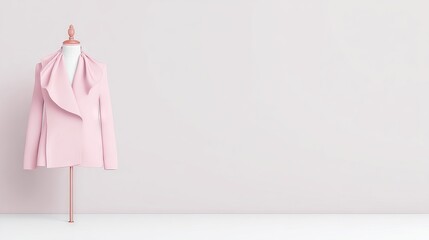 Elegant pink jacket displayed on a mannequin against a soft pastel background, showcasing modern fashion design with ample copy space for promotional use