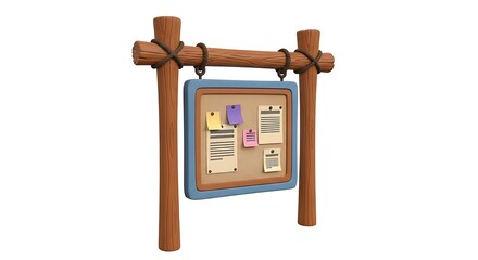 Cartoon Bulletin Board with Notes and Wood Frame Illustration