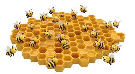 Cartoon Bees Around Honeycomb with Honey Graphic Design