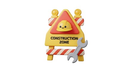 Cartoon Construction Zone Sign with Hard Hat and Wrench