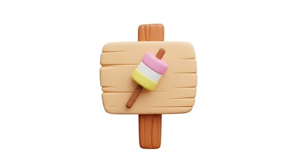 Cartoon Wooden Sign with Colorful Treat for Fun or Decoration