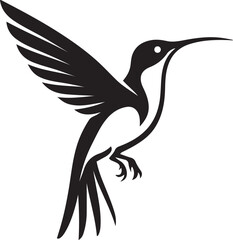 Hummingbird flying silhouette vector design, Small bird black on white background
