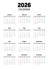 Vector design for the 2026 calendar