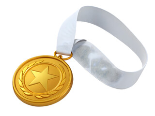 Golden Medal with White Ribbon, High-Resolution Stock Photo