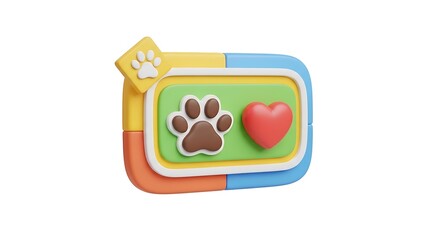 Colorful Pet Care Illustration with Paw Print and Heart