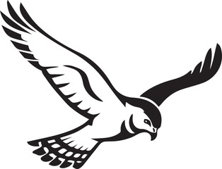 Eagle silhouette in flight against white, Majestic black bird vector design