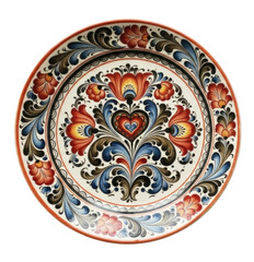 Obraz premium Colorful floral decorative plate with intricate design on a transparent background, cutout PNG