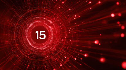 15temmuz for powerful colours signs editable pride vote occasion concept. Futuristic red digital circle with number 15 in center, glowing light rays and data particles