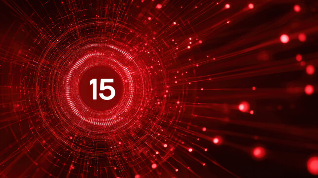 15temmuz for powerful colours signs editable pride vote occasion concept. Futuristic red digital circle with number 15 in center, glowing light rays and data particles