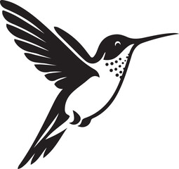 Hummingbird silhouette with dotted chest, Small bird vector on white background