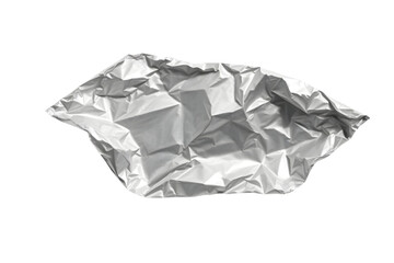 Crumpled aluminum foil paper piece on transparent background 