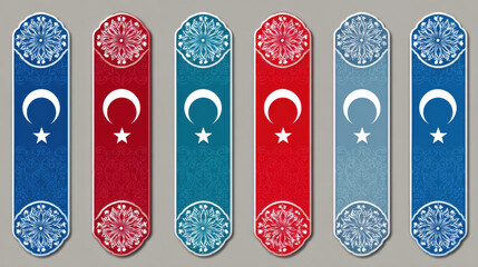 15temmuz for powerful colours signs editable pride vote occasion concept. Turkish and Ottoman inspired vertical banners with crescent moon and star motifs