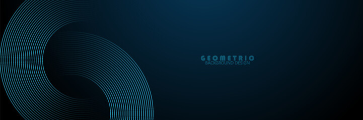 Dark blue abstract background with glowing circle lines. Geometric stripe line art design. Modern shiny blue diagonal rounded lines pattern. Futuristic technology concept. eps10