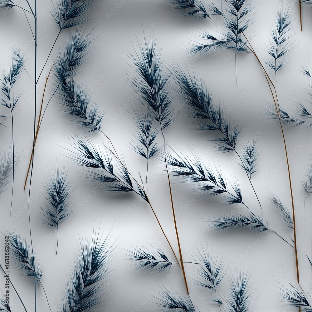 Aufkleber delicate blue wildflowers and grasses create a seamless pattern on a light background, capturing int