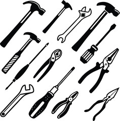 Naklejka premium Collection of hand drawn tools for construction and repair