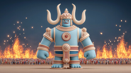 Large Ravana effigy engulfed in flames during Dussehra night celebration