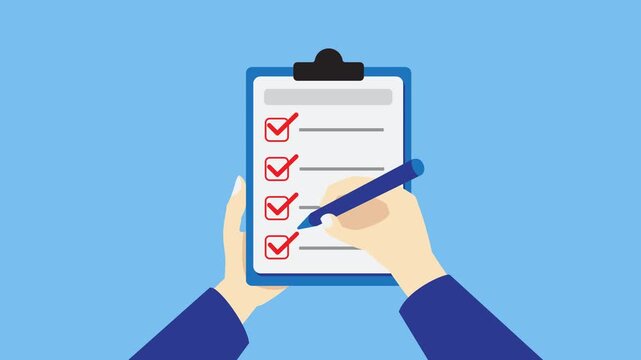 4K Animated Checklist with Hand Writing on Clipboard with Transparent Background